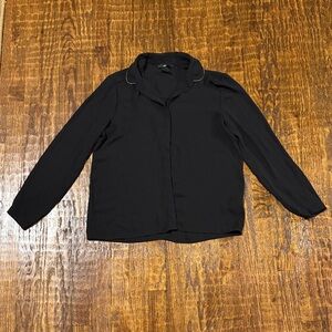 H&M Black Sheer Hidden Button Blouse Gold Beaded Collar Size 4